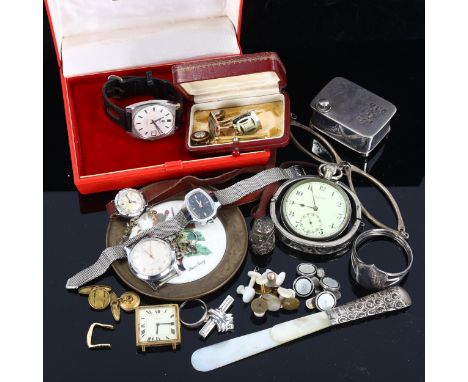 Various jewellery watches and collectables, including Lanco wristwatch, silver plated box etcLot sold as seen unless specific