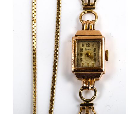 A Vintage 9ct gold Helvetia lady's wristwatch, 13.6g, and a 9ct gold bracelet, 1.5g (2)Lot sold as seen unless specific item(