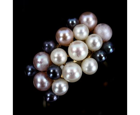 A modern 9ct gold cultured pearl cluster dress ring, setting height 13.4mm, size M, 4.1gNo damage or repairs, all stones pres