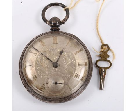 A 19th century silver-cased open-face key-wind pocket watch, by Lucas Brown of Glasgow, engraved silvered dial with applied g