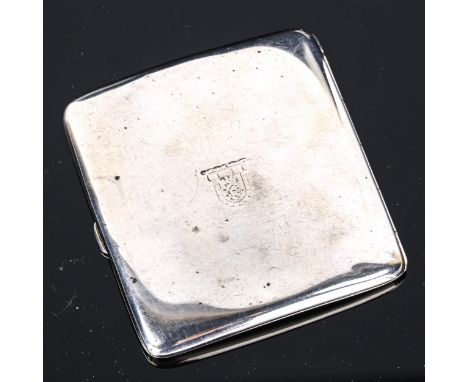 ASPREY - an Edwardian silver curved cigarette case, square form with gilt interior, hallmarks Chester 1906, 8.5cm x 8cm, 3ozN