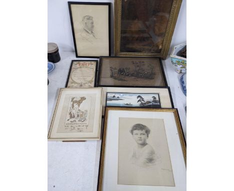 Pictures to include late 19th century and later prints, and a modern portrait on canvasLocation:If there is no condition repo