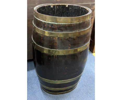 A 19th century oak and brass bound stick stand, 64.5cm h x 38cm wLocation: A3MIf there is no condition report shown, please r