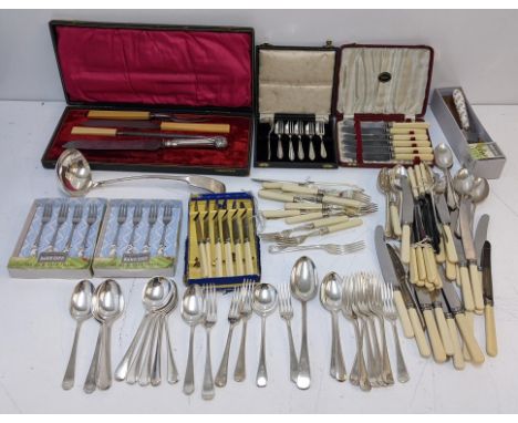 Silver plated cutlery and flatware to include a soup ladle, a silver handled knife and other itemsLocation:RAFIf there is no 