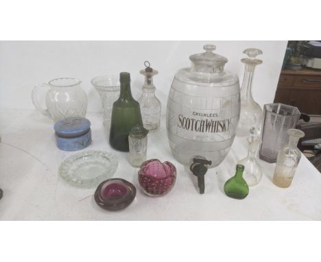 Glassware to include a hand etched Scotch whisky glass barrel A/F, crystal cut glassware and othersLocation:If there is no co