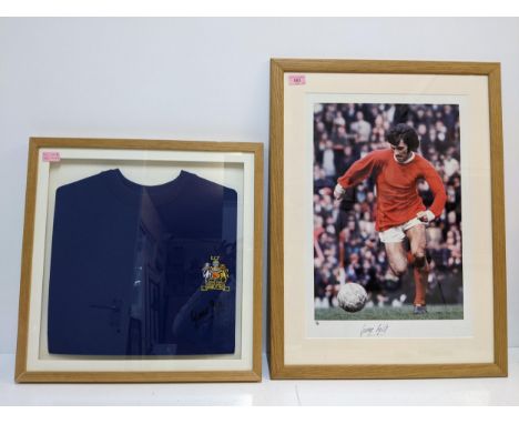 Two George Best signed items to include a signed ECF Wembley 1968 jumper, and a signed print of George Best 55/150, both fram