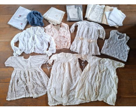 Edwardian and later ladies and children's clothing to include an early 20th Century white blouse with crochet collar, an Edwa