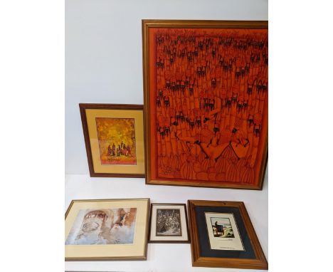 A collection of framed and glazed pictures to include an oil on board signed Saint Quitte titled 'Sac Cacao', a framed and gl
