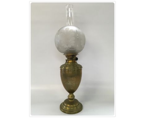 BRASS DUPLEX VASE OIL LAMP WITH GOOD 3 1/2 INCH SHADE (In-house packing unavailable for this lot) 