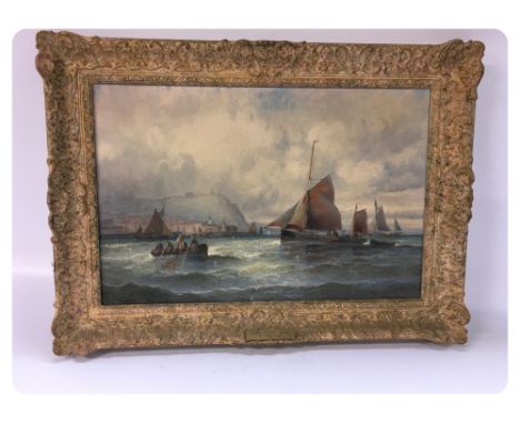 OIL ON CANVAS "NEAR SCARBOROUGH SEASCAPE" PLAQUE BEARING NAME ON THE FRAME WILLIAM ANSON THORNLEY, 40 X 60 CM 