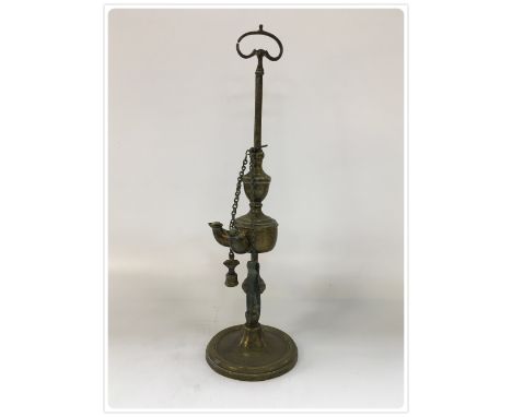 18TH CENTURY TWIN SPOUT VEGETABLE OIL LAMP WITH PART TOOL KIT 