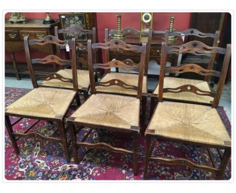 SET OF 6 NORTH COUNTRY LADDER BACK DINING CHAIRS WITH RUSH SEATS