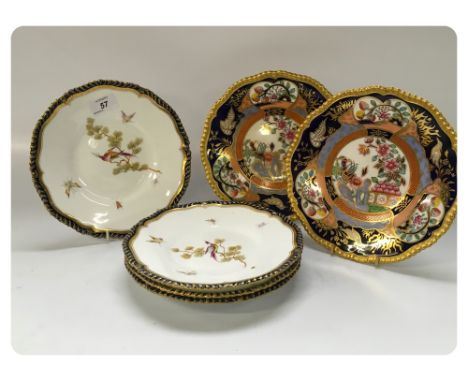 FOUR WORCESTER SIDE PLATES DECORATED WITH BIRDS AND INSECTS, GREEN AND NEPHEW, LONDON ALONG WITH TWO COPELAND SPODE PLATES, I