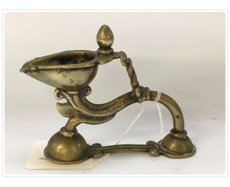 VERY EARLY BRASS SPOUT LAMP, POSSIBLE RELIGIOUS CONNECTION 