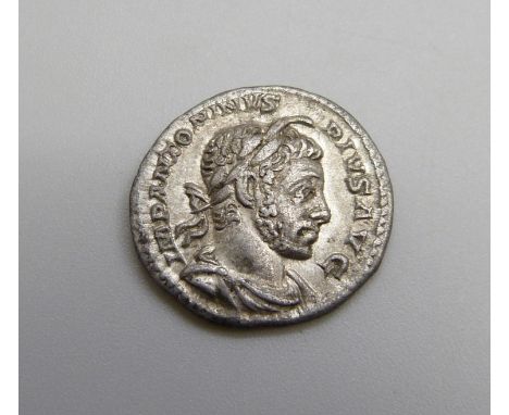 Roman Silver Denarius Elagabalus (AD 218 - 222) Laureate bust, Impantoninvs Pivs Avg, Elagabalus in robes sacrificing over al