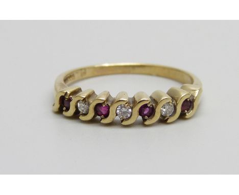 A 9ct gold, ruby and diamond ring, 2.5g, Q
