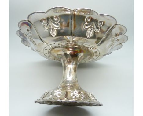 A silver pedestal bon bon dish, James Dixon &amp; Sons, Sheffield, 1908, bowl 18cm, height 11cm, 343g