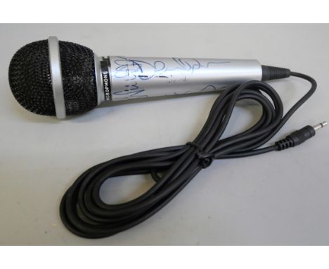 Pink Floyd autographed microphone David Gilmour, Richard Wright, Nik Mason, R Walters, autograph is faded