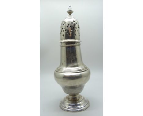 A silver castor, Sheffield, 1908, 19cm, 122g
