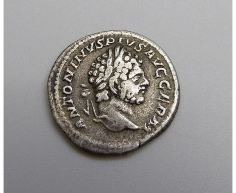 Roman Silver Denarius caracalla (198-217AD) Laureate bust Antoninvspivsavggern reverse PMTRPXVIICOSIIIIPP 