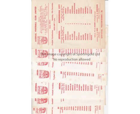 ARSENAL RESERVES    Seven single card home programmes for 1970/1 including West Ham Utd. Comb. Cup, Final 2nd Leg carried ove