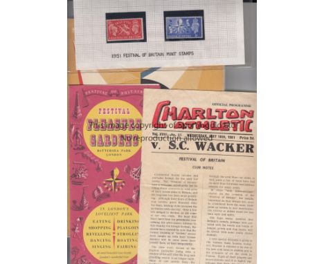 FESTIVAL OF BRITAIN 1951        Five items relating to the Festival: Football programme for Charlton Athletic v SC Wacker 16/