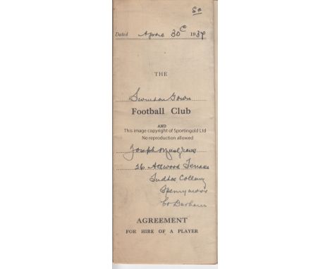 SWINDON - J.MUSGRAVE  Playing Contract (Agreement for hire of a player) between Joe Musgrave and Swindon Town dated 30th Apri