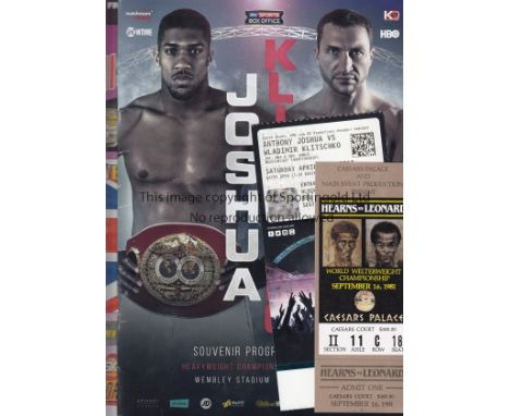 BOXING        Items relating to World Championship fights: Programme - Lennox Lewis v Frank Bruno 1/10/1993, programme and ti