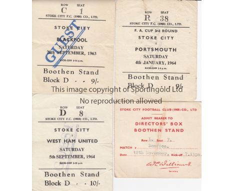 STOKE / MATTHEWS   Four Stoke City home tickets v Blackpool, Portsmouth and Benfica (Stanley Matthews Testimonial) (Directors