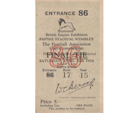 1924 CUP FINAL   Match ticket for the 1924 Cup Final, Newcastle v Aston Villa, the first all-ticket Final at Wembley followin