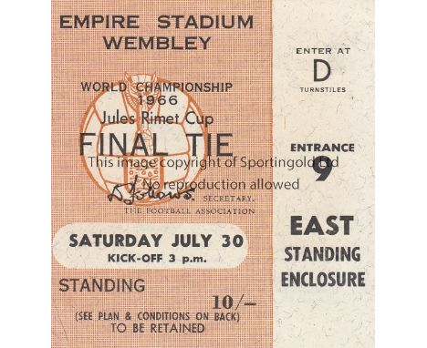 WORLD CUP FINAL 1966  Match ticket for the 1966 World Cup Final, England v West Germany, East Standing Enclosure.  Good