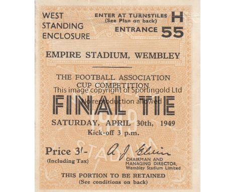 1949 CUP FINAL   Match ticket, 1949 Final, West Standing Enclosure.   Generally good