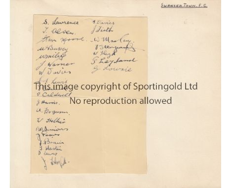 SWANSEA TOWN 1935-36   Album page signed in ink by the full Swansea playing staff of 26. including Bussey, Warner, Emmanuel, 