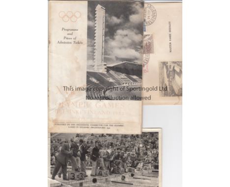 1952 OLYMPICS HELSINKI      Programme in English with a map and a guide to all of the events and a ticket price page, creased