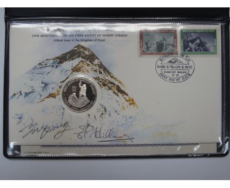 A Franklin Mint 25th Anniversary of The First Ascent of Mount Everest, Signed First Day Coin and Stamp Cover, postmark dated 