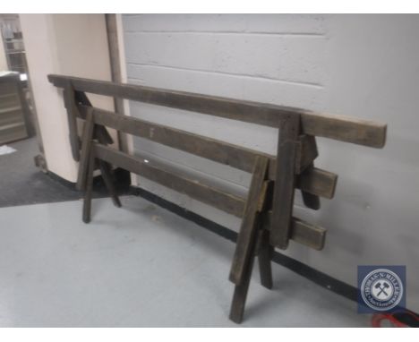 Three vintage wooden trestle stands