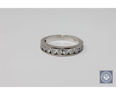 A 14ct gold twelve stone diamond half eternity ring, round brilliant cut stones approximately 1ct, size M 1/2.