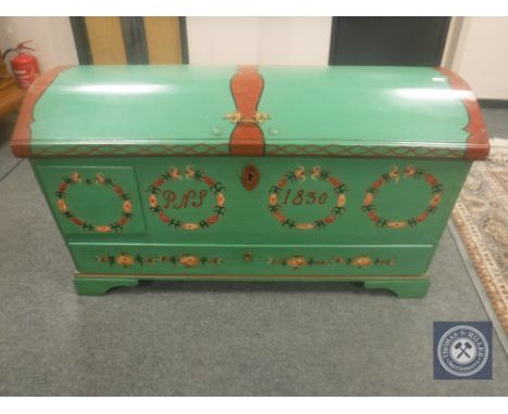 A 19th century painted domed topped trunk, width 147 cm 