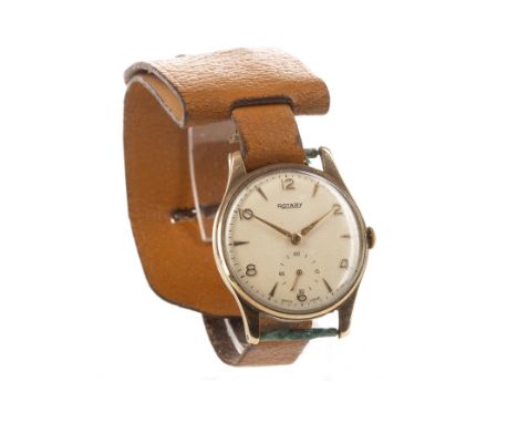 GENTLEMAN'S ROTARY NINE CARAT GOLD MANUAL WIND WRIST WATCH, the round buff dial with applied Arabic numerals and bevelled wed