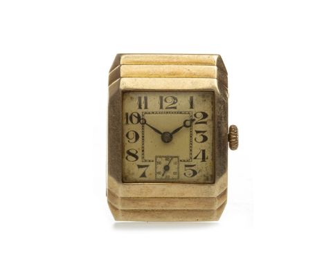 GENTLEMAN'S ART DECO NINE CARAT GOLD MANUAL WIND WRIST WATCH, signed Rone movement, the square dial with Arabic numerals in b