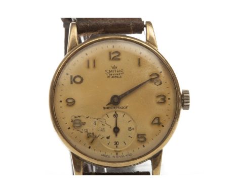 GENTLEMAN'S SMITH'S NINE CARAT GOLD MANUAL WIND WRIST WATCH, unsigned movement, the dial with applied gold Arabic numerals, s