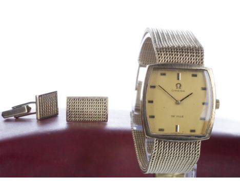 GENTLEMAN'S OMEGA DE VILLE NINE CARAT GOLD MANUAL WIND WRIST WATCH, 1973 from papers, signed Omega movement, the rounded squa