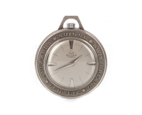 BULER POCKET WATCH, unsigned 17 jewel movement, the round silver coloured dial with arrow and baton hour markers, bevelled sw