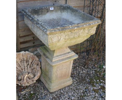 Square stone pedestal planter on plinth&nbsp; 