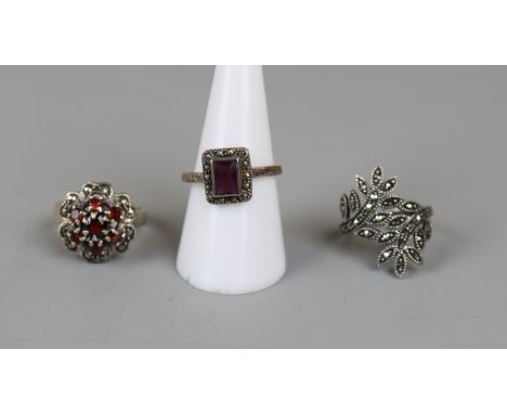 3 silver marcasite rings 