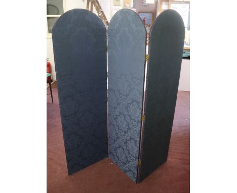 Vintage blue fabric 3 fold dressing screen 