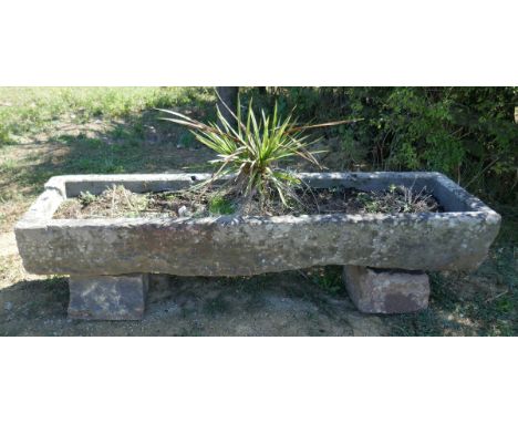 Large antique stone trough on base - Approx size: W: 169cm D: 49cm H: 43cm 