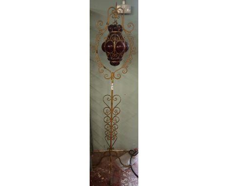 Decorative hanging red shade light - Approx height: 185cm 