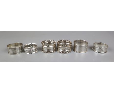 6 hallmarked silver napkin rings - Approx weight: 66g 