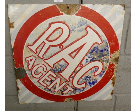Enamel sign - RAC AGENT (double sided) - Approx size: 51cm x 51cm 